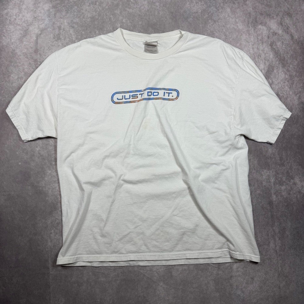 Nike Mens XXL White Just Do It Graphic T-Shirt Short Sleeve Crewneck Tee Y2K